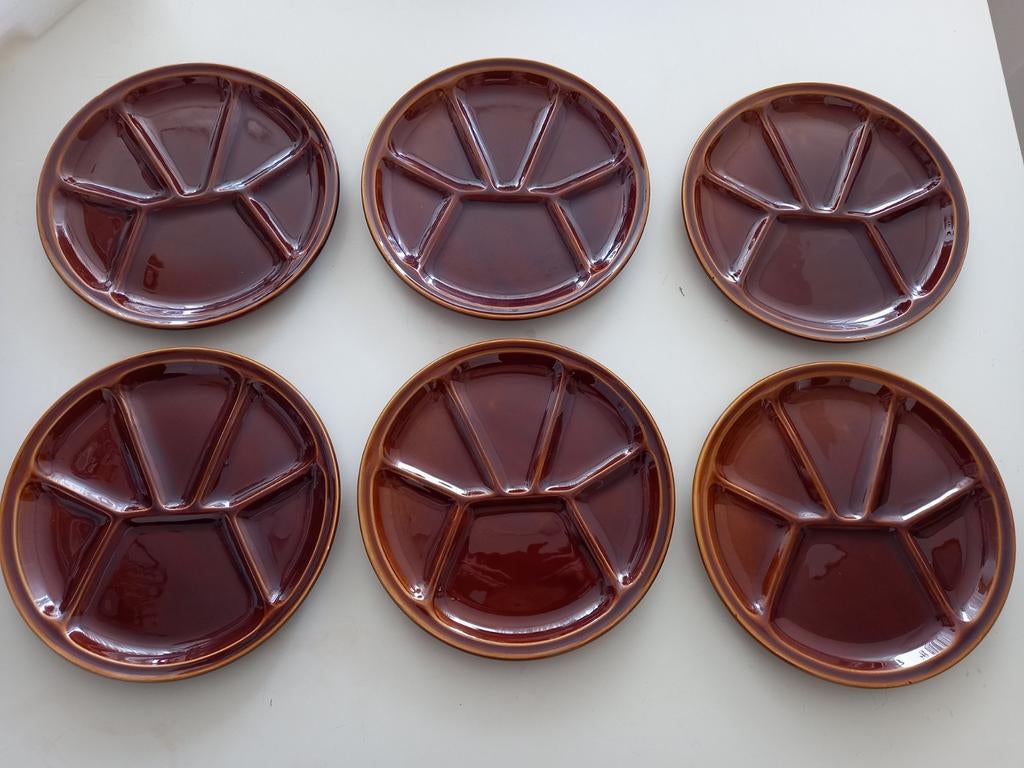 6 Retro borden met vakken in glanzend bruin, Ophalen, Nieuw, Bord(en), Overige stijlen