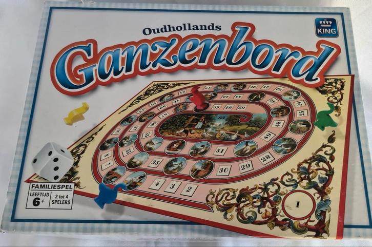 Oudhollans Ganzenbord en Monopoly Familiespel, Hobby en Vrije tijd, Gezelschapsspellen | Bordspellen, Gebruikt, Drie of vier spelers
