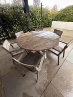 Teakhouten tuinset met ronde tafel en 6 stoelen, Ophalen, Gebruikt, Rond, Teakhout