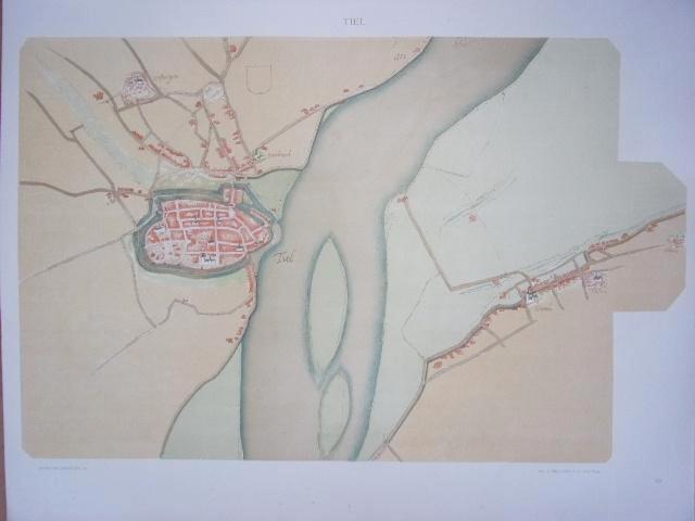 Tiel. Plattegrond van de stad door Jacob van Deventer, Antiek en Kunst, Kunst | Etsen en Gravures, Lithografie, Blanco verso, Origineel