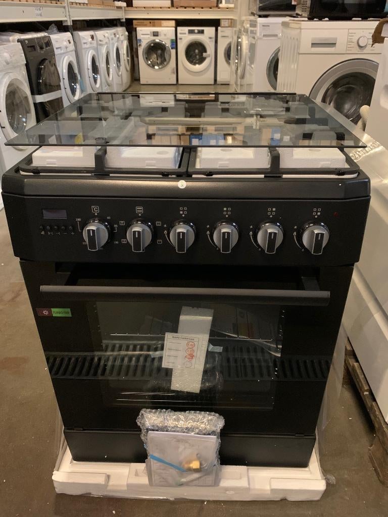 Luxe gasfornuis met hete lucht zwart en RVS, Warmhoudplaat, 60 cm of meer, Energieklasse A of zuiniger, Nieuw