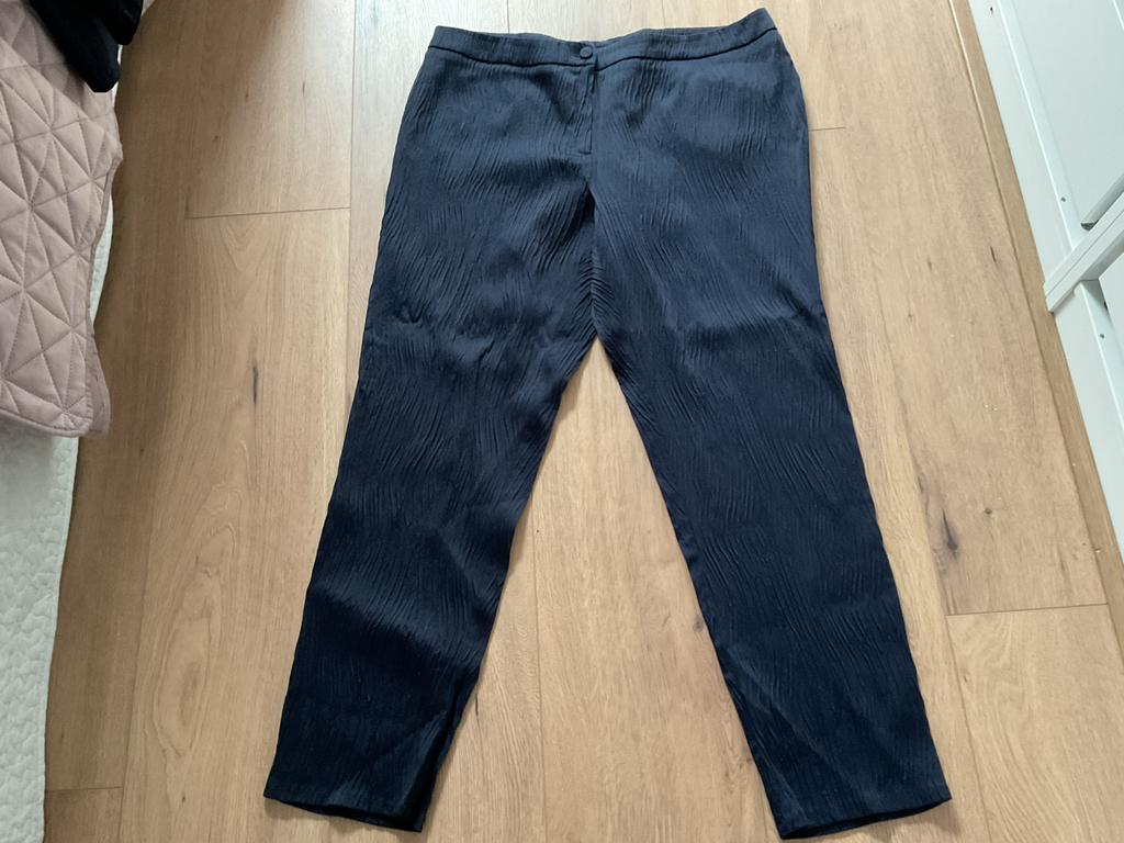 Marina Rinaldi donkerblauwe satijnlook pantalon maat 46/8, Blauw, Maat 46/48 (XL) of groter, Ophalen of Verzenden, Zo goed als nieuw