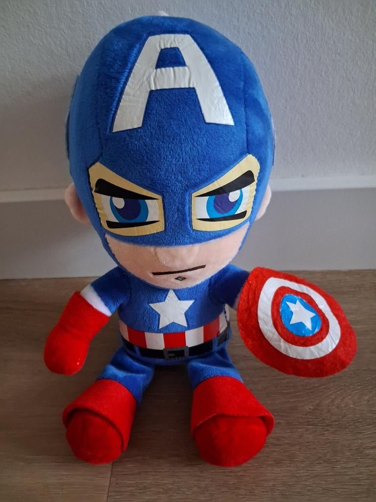 Knuffel Marvel Captain America superheld blauw rood L366, Ophalen of Verzenden, Zo goed als nieuw, Overige typen