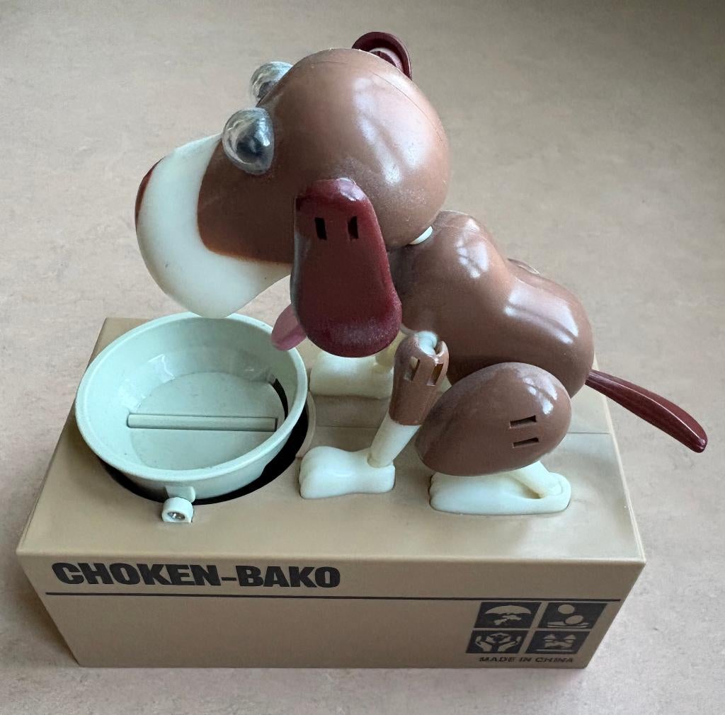 Spaarpot met hond die beweegt als je er geld in gooit, Ophalen of Verzenden, Zo goed als nieuw, Kunststof, Dier