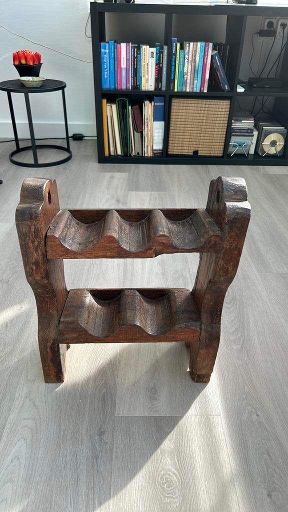 Antiek massief houten wijnrek, Huis en Inrichting, Woonaccessoires | Wijnrekken, Ophalen of Verzenden, Gebruikt, Hout, Minder dan 50 cm