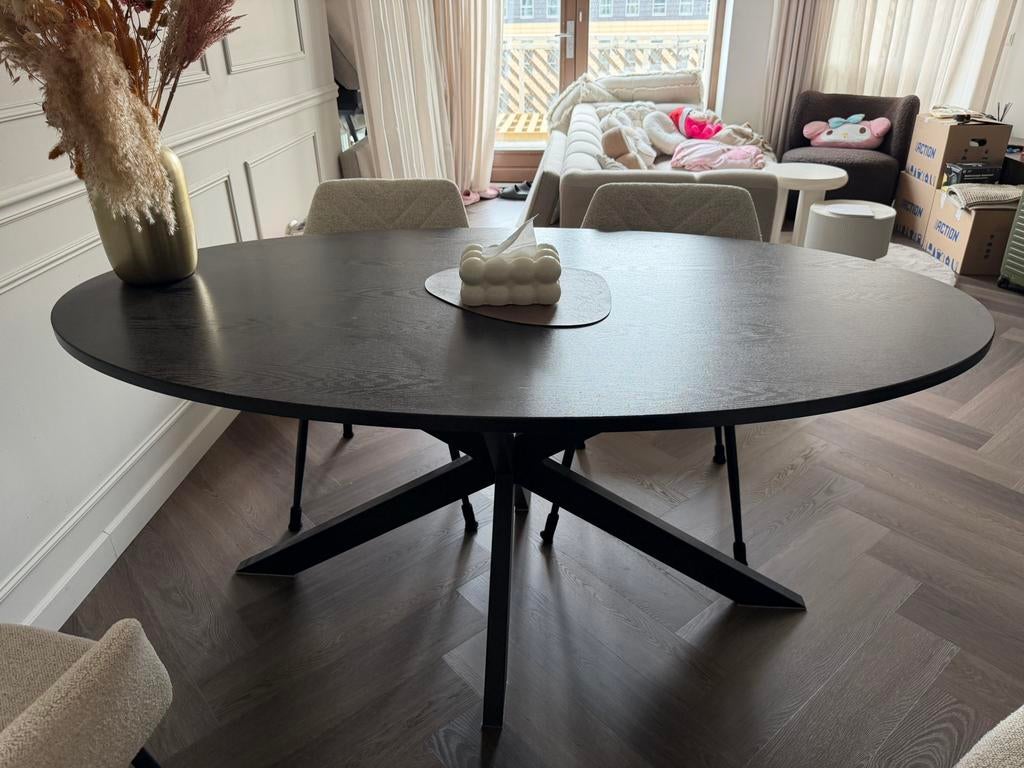 Zwart ovale eettafel 180cm, Ophalen, 50 tot 100 cm, Zo goed als nieuw, 150 tot 200 cm