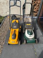 2 Grasmaaiers: Rhodos (groen) en tiga (geel) - Ook los te k, Tuin en Terras, Ophalen of Verzenden, Gebruikt, Elektrische grasmaaier