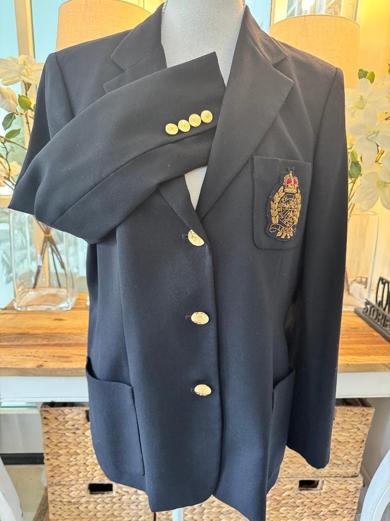 Chique, exclusieve, Donker-Blauw blazer RL, 40/L/RL12, ZGAN., Kleding | Dames, Jasjes, Kostuums en Pakken, Maat 38/40 (M), Blauw