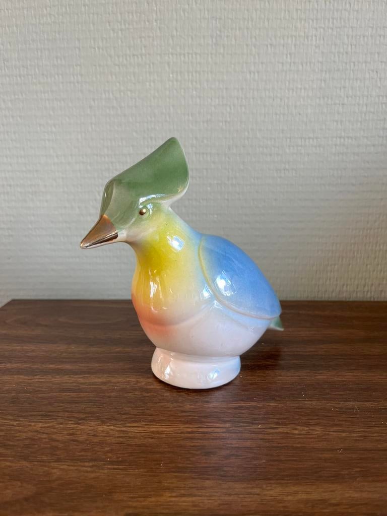 Vintage beeldje van vogel pastel en goud, Ophalen of Verzenden, Zo goed als nieuw, Dier
