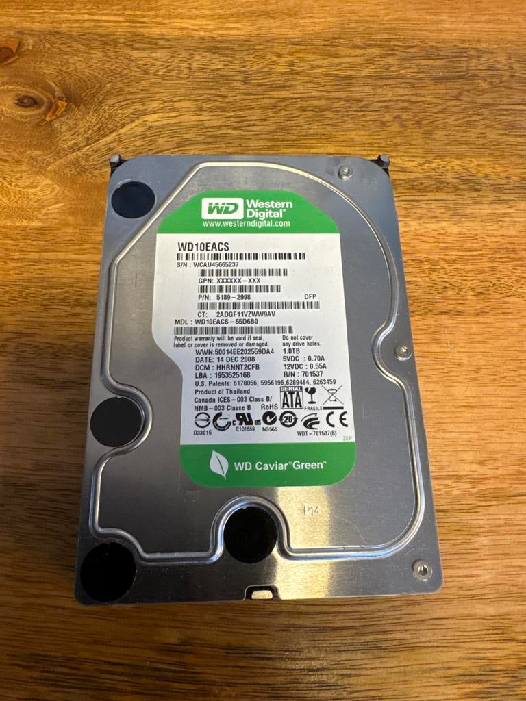 Western Digital WD10EACS 1TB HDD, Computers en Software, Harde schijven, Gebruikt, Desktop, Intern, HDD, SATA, Ophalen of Verzenden