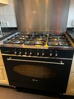 Zwart 6-pits gasfornuis, Ophalen, Gebruikt, 60 cm of meer, Gas