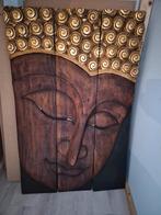 Groot Boeddha Wandpaneel - Handgesneden Hout & blad Goud, Ophalen, Gebruikt
