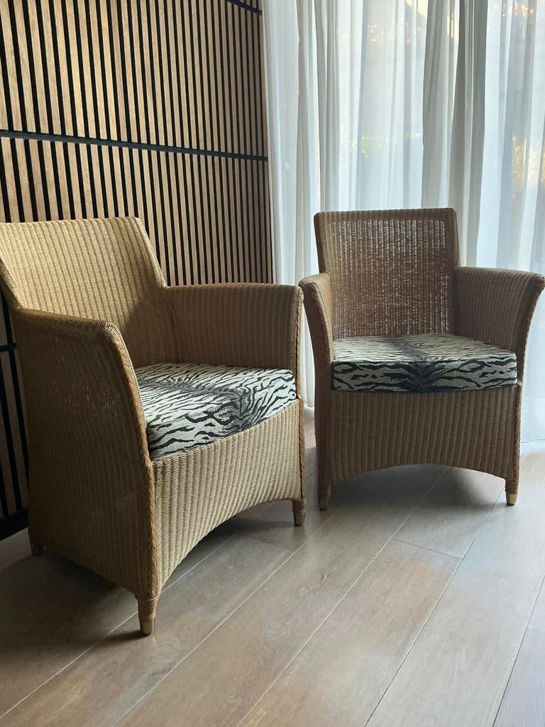 2 Lloyd Loom design fauteuils, Ophalen, Gebruikt, Minder dan 75 cm, Riet of Rotan