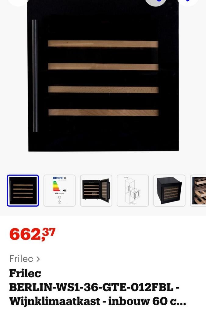 BERLIN Wijnklimaatkast - inbouw, Ophalen, Zonder vriesvak, Minder dan 85 cm, 60 cm of meer