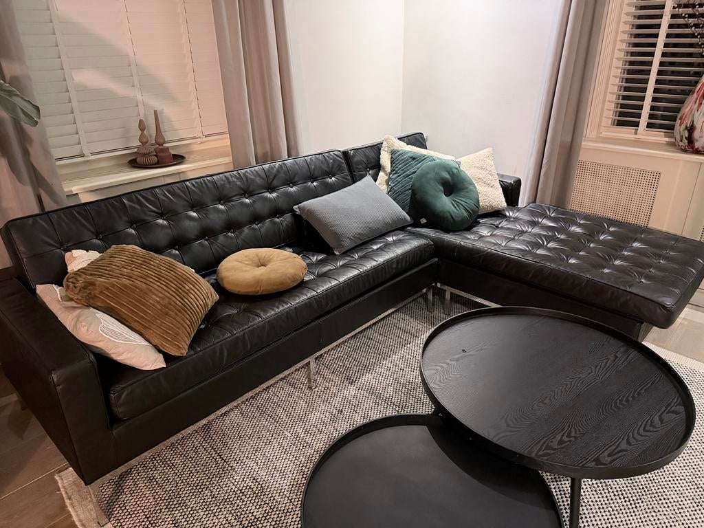 Leren hoekbank, Florence Knoll, mid century, Ophalen, 250 tot 300 cm, Gebruikt, Hoekbank