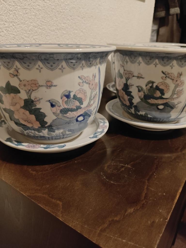 Set van 4 Bloempotten met Schotels - Chinees Porselein, Ophalen