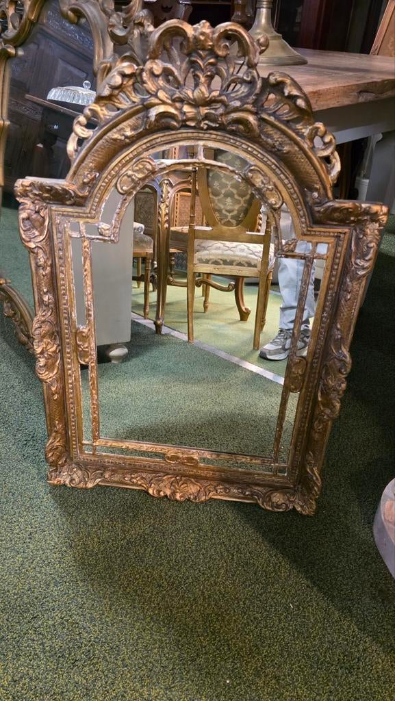 Antieke Franse Rijk Bewerkte Kuifspiegel, Ophalen, Overige vormen, 50 tot 100 cm, 100 tot 150 cm