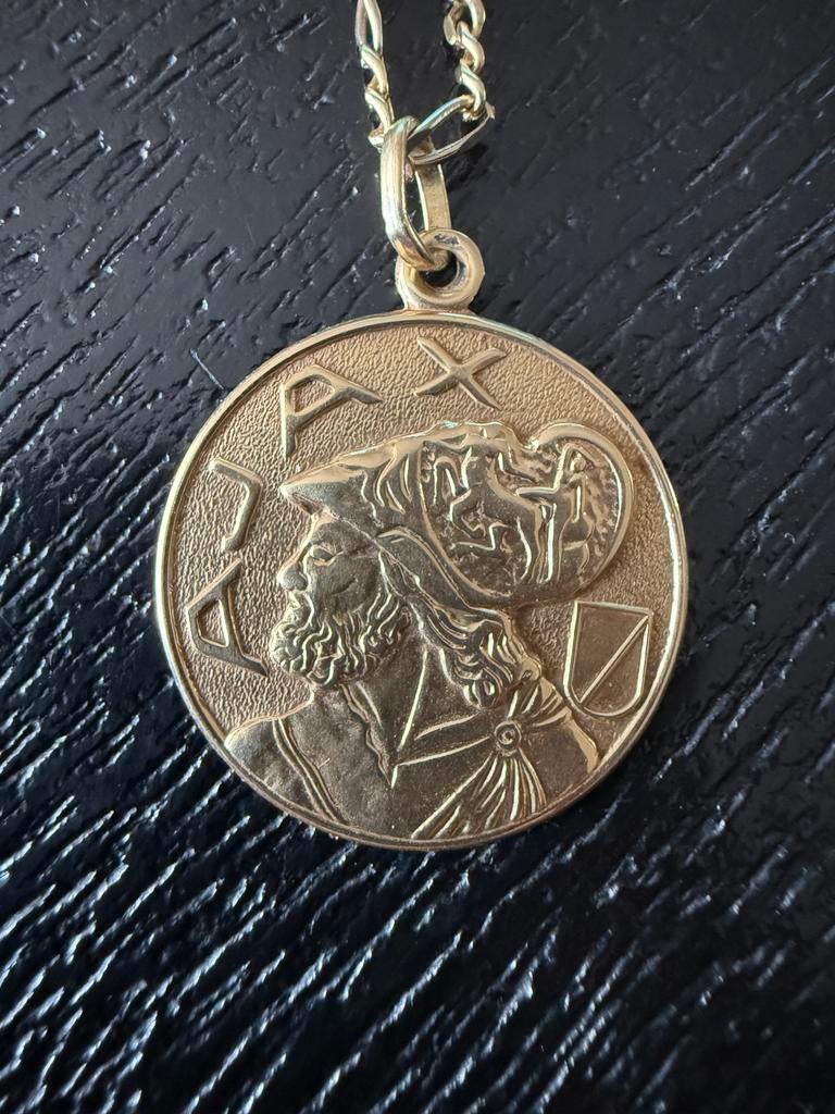 Gouden AJAX hanger 14 Karaats 585 ajax amsterdam logo goud, Ophalen, Gebruikt, Overige voorstellingen, Geel