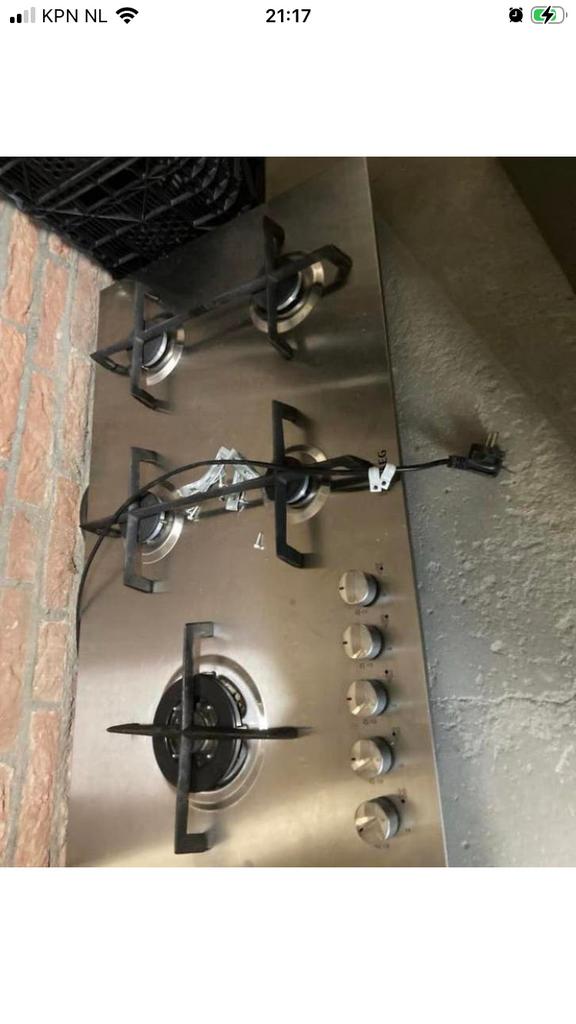 Aeg gasfornuis 5 pits met wokbrander 45-82 cm nismaat, Ophalen of Verzenden, Zo goed als nieuw, Inbouw, Gas