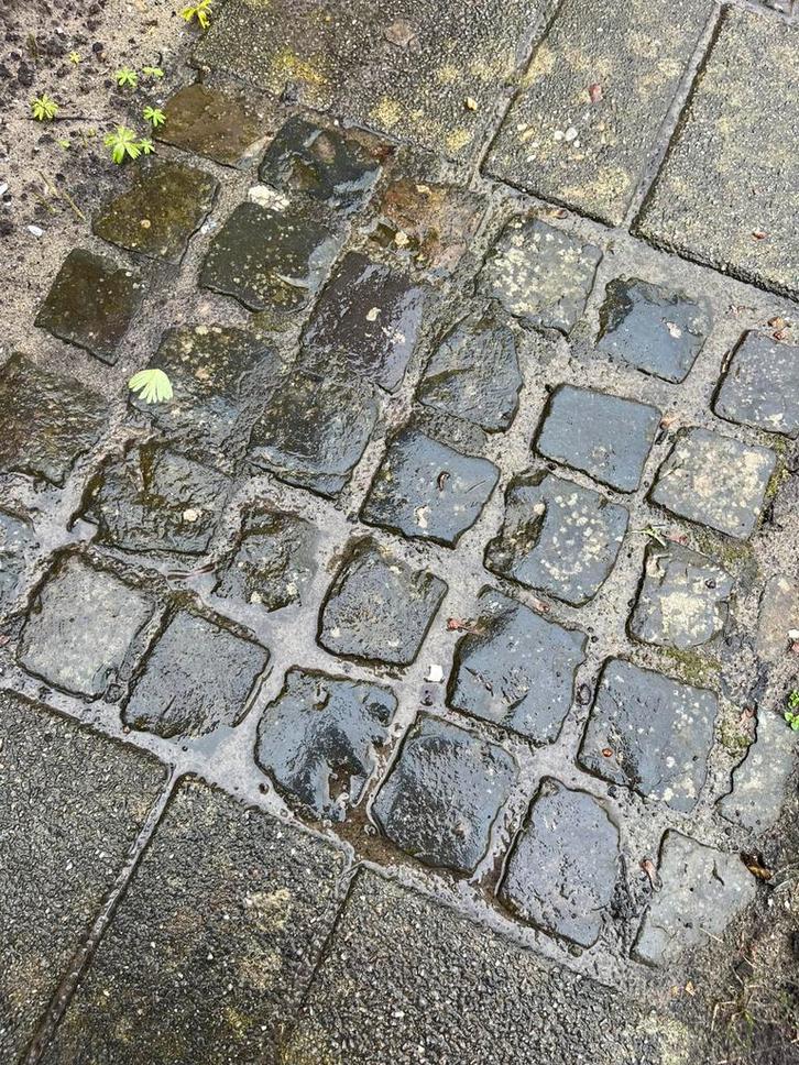 Granieten kinderkopjes grijs ca 15-20m2, Tuin en Terras, Tegels en Klinkers, Gebruikt, Overige typen, Natuursteen, 10 m² of meer