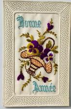 fr 1939 geborduurd rieten mand viooltjes nieuwjaar, Verzenden, 1920 tot 1940, Gelopen, Overige thema's