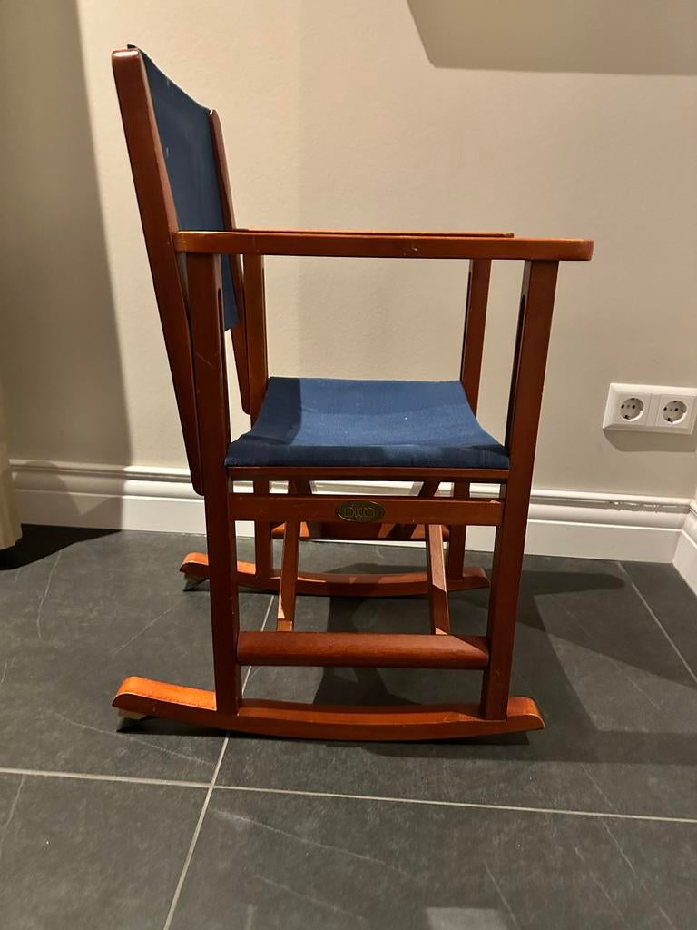 BUCCI Kinder Schommelstoel - Hout & Blauwe Stof, Gebruikt, Blauw, Ophalen of Verzenden, Eén