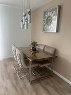 Houten eettafel met glasplaat zo goed als nieuw, Zo goed als nieuw, 150 tot 200 cm, Rechthoekig, 50 tot 100 cm
