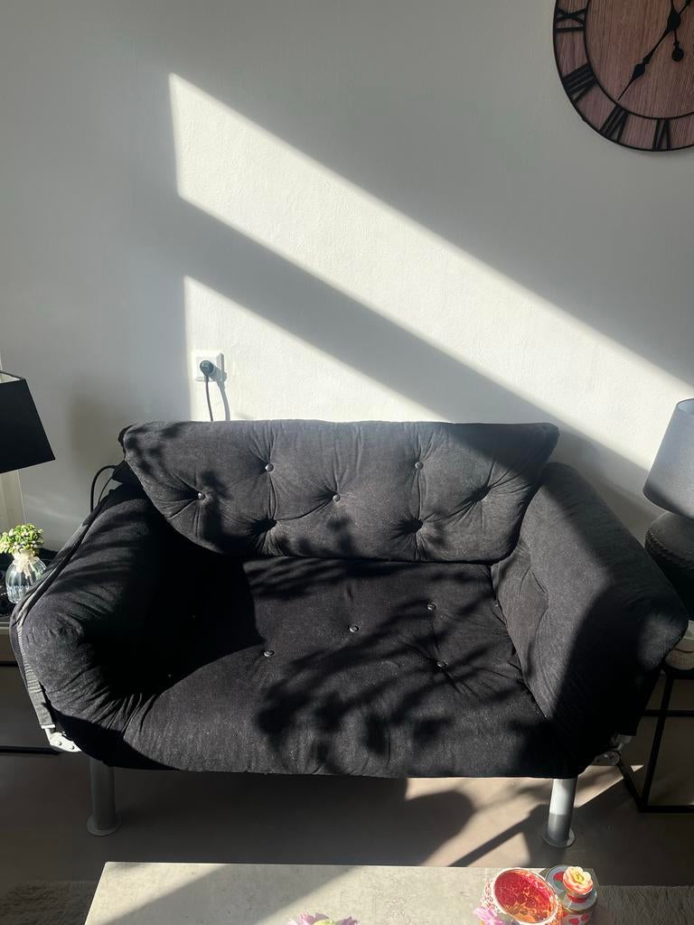 Zwarte velvet slaapbank, Huis en Inrichting, Slaapkamer | Slaapbanken, Gebruikt, Zwart, Tweepersoons, 140 cm