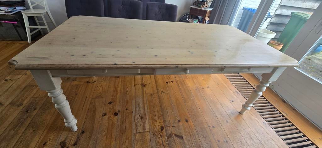 Mooie grote brocante eettafel met 2 lades, Huis en Inrichting, Tafels | Eettafels, Ophalen of Verzenden