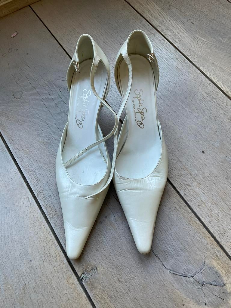 Elegante Sophie Sposa wit hakken – maat 40, Italiaans leer, Ophalen, Zo goed als nieuw, Wit, Schoenen