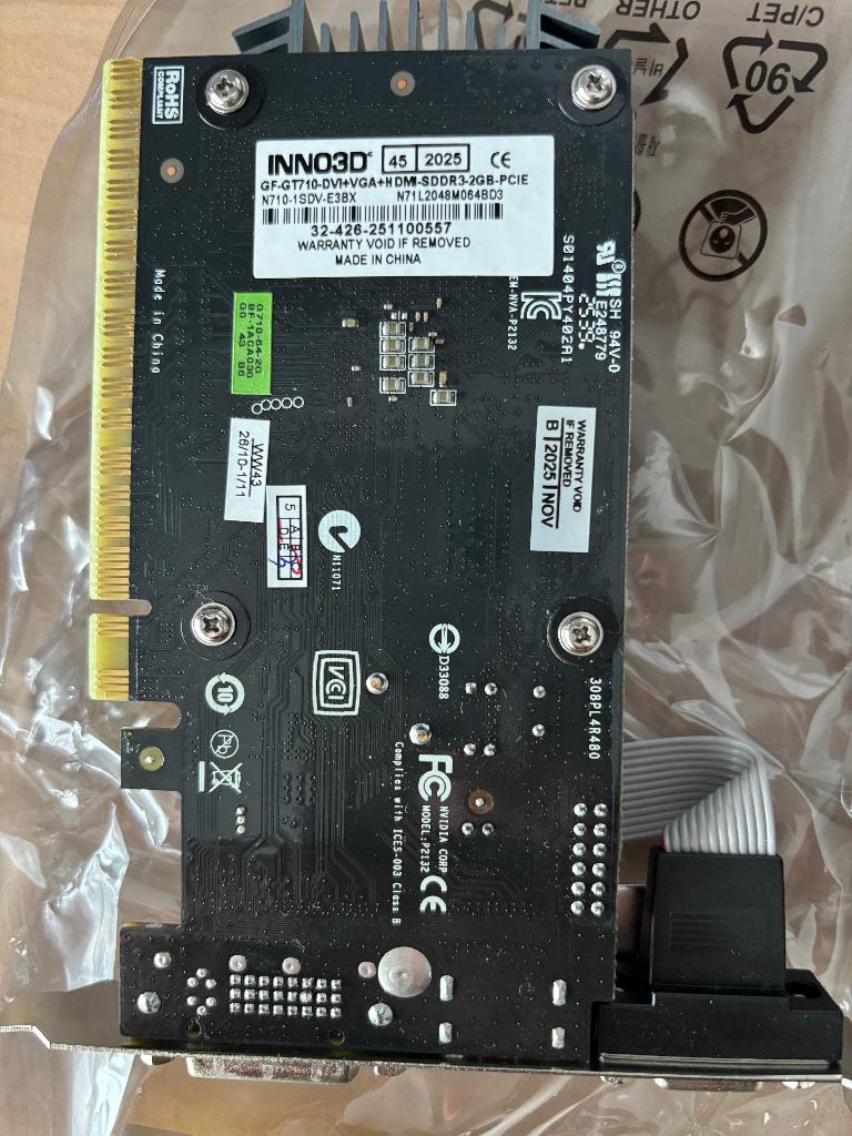 videokaart N710-1SDV-E3BX VGA Inno3D GT710 2GB DDR3, Ophalen of Verzenden, Zo goed als nieuw, GDDR3, Tv-Out