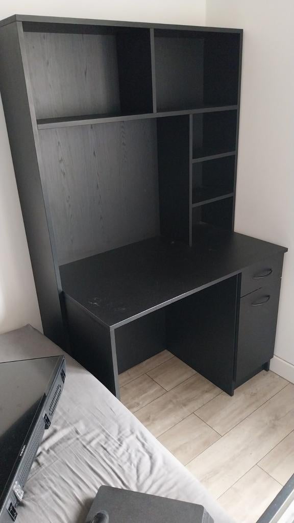 Bureau met kast, lade en opbergruimte - Zwart, Zwart, Gebruikt, Spaanplaat of MDF, Overige merken