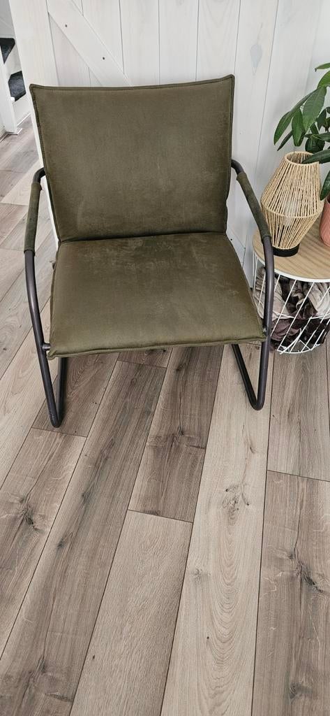 Groene suède/leren stoel met metalen frame, Ophalen, Gebruikt, Overige kleuren, Modern, Industrieel