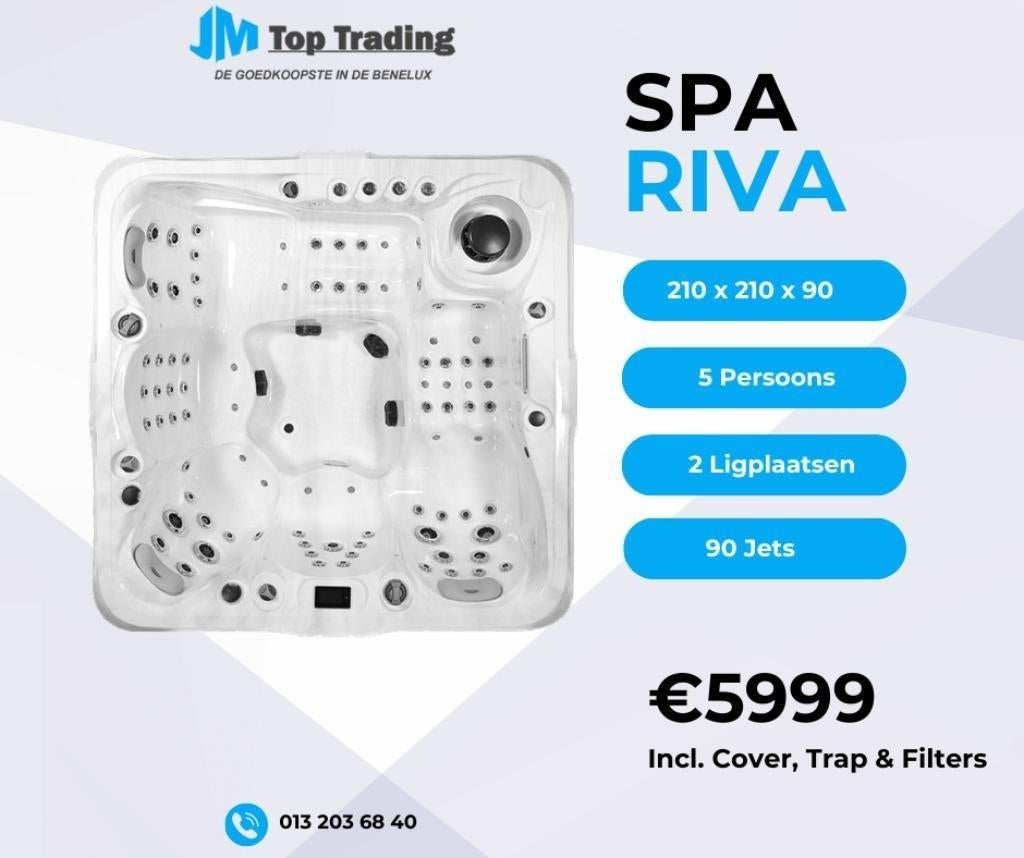 AquaLife Spa (jacuzzi) - Riva 5 pers - 210x210cm - 90 jets, Ophalen, Nieuw, Afdekzeil