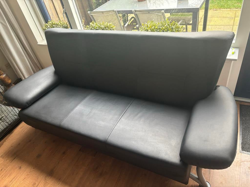 Blauwe leren bank 2,5 zits - Zo goed als nieuw, Huis en Inrichting, Banken | Sofa's en Chaises Longues, Zo goed als nieuw, Tweepersoons