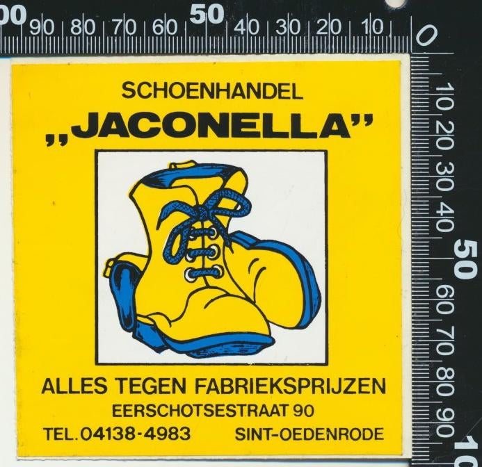 Sticker: Schoenhandel Jaconella - Sint Oedenrode, Ophalen of Verzenden, Zo goed als nieuw, Bedrijf of Vereniging