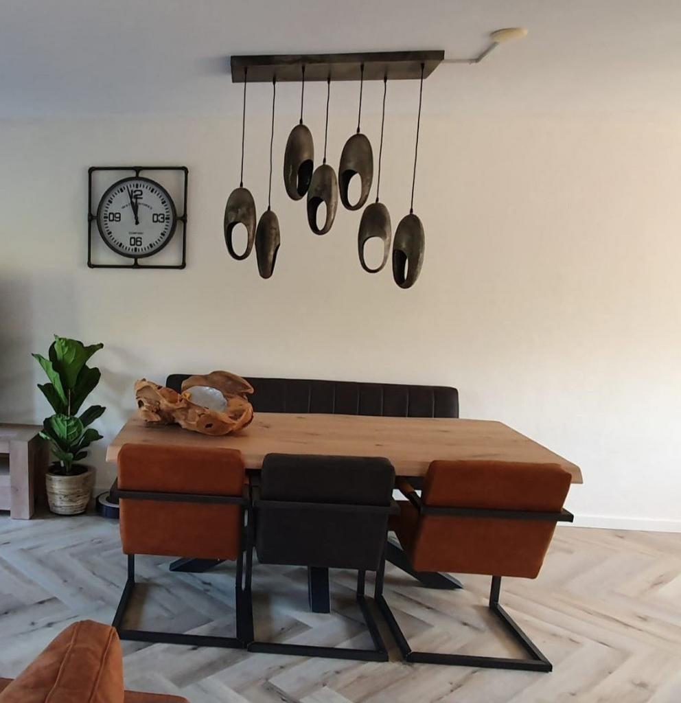 6 pers eettafel met bank en stoelen, Ophalen, 50 tot 100 cm, Zo goed als nieuw, Vijf personen of meer