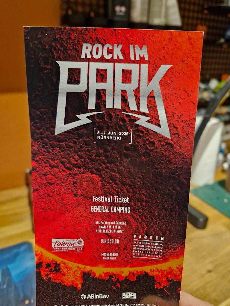 Rock im Park 2026 festival ticket + camping, Tickets en Kaartjes, Eén persoon, Meerdaags