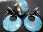 Turkoois oorbellen met ring mooie design, Sieraden, Tassen en Uiterlijk, Ophalen, Overige materialen, Hangers, Blauw