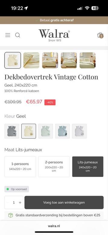 Walra dekbedovertrek lits-jumeaux 240x200 vintage cotton beschikbaar voor biedingen