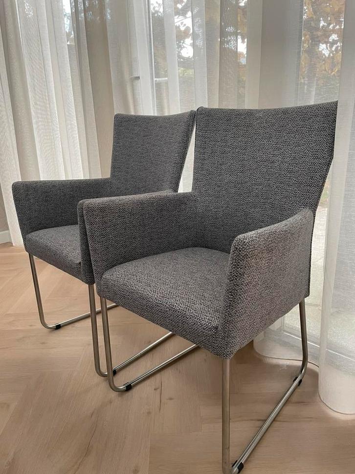 Set 4 eettafelstoelen, Huis en Inrichting, Stoelen, Gebruikt, Vier, Stof, Grijs, Ophalen