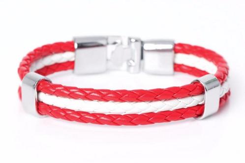 Rode witte leren armband (mannen vrouwen lederen leer), Sieraden, Tassen en Uiterlijk, Armbanden, Nieuw, Leer, Verzenden