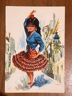 Vintage Spaanse Ansichtkaart Flamenco Danseres Andalusië, Verzamelen, Ophalen of Verzenden, 1960 tot 1980, Gelopen, Spanje