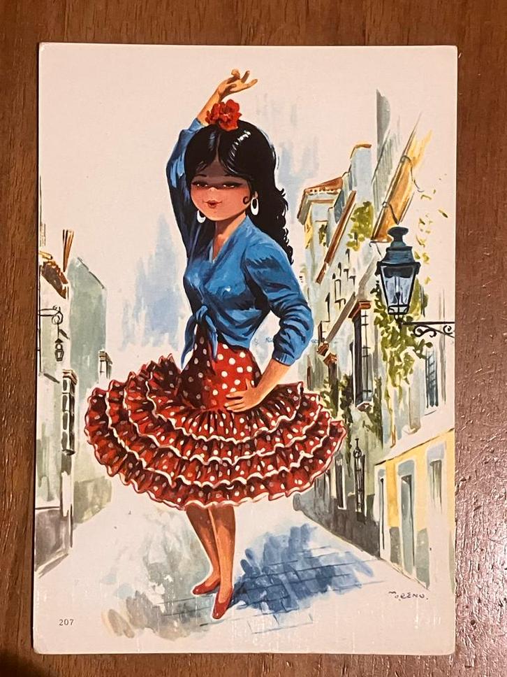 Vintage Spaanse Ansichtkaart Flamenco Danseres Andalusië, Verzamelen, Ansichtkaarten | Buitenland, Gelopen, Spanje, 1960 tot 1980