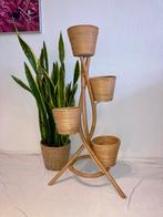 Vintage bamboe rotan planten standaard, Ophalen, Minder dan 55 cm, Rond, Zo goed als nieuw