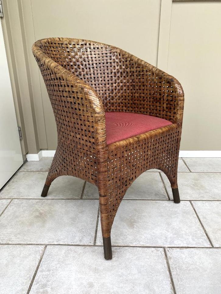Nette eettafel stoelen - vier stuks, Huis en Inrichting, Stoelen, Gebruikt, Vier, Riet of Rotan, Stof, Bruin, Ophalen