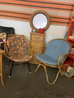 Vintage jaren 60/70 rohe noordwolde stoeltje met kussen, Huis en Inrichting, Stoelen, Ophalen, Riet of Rotan, Bruin, Vintage