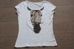Mooi wit T-shirt met zebra-kop en strass, maat S, Ophalen of Verzenden, Wit, Zo goed als nieuw, Maat 36 (S)