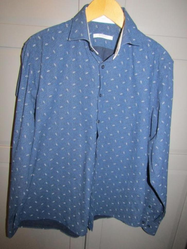 G384 The Blueprint mt XL overhemd donkerblauw wit, Kleding | Heren, Overhemden, Zo goed als nieuw, Halswijdte 43/44 (XL), Blauw