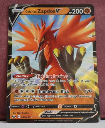 Galarian Zapdos V 080-198 Chilling Reign Pokémon Kaart beschikbaar voor biedingen